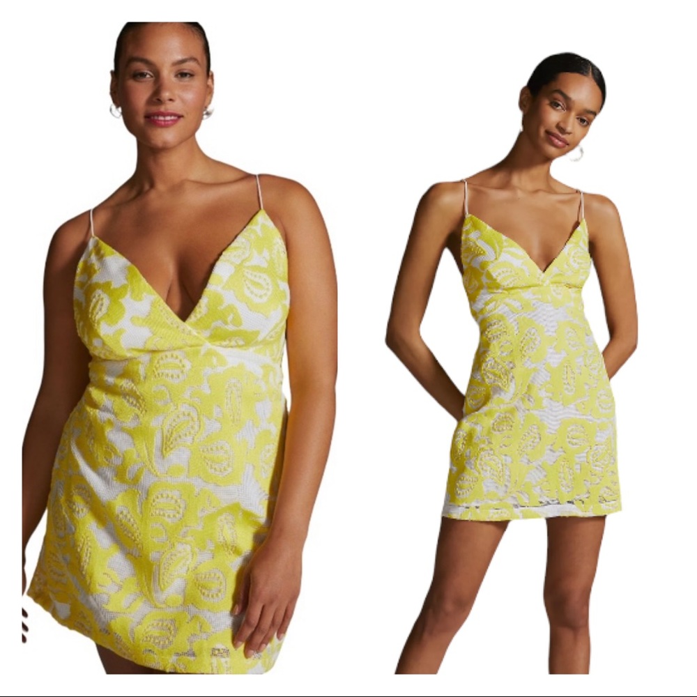 Maeve by Anthropologie NWT Yellow Embroidered Lace Mini Dress Size 6